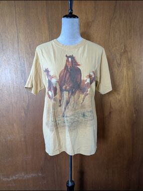 Horse Graphic T‑Shirt in Light Tan Yellow